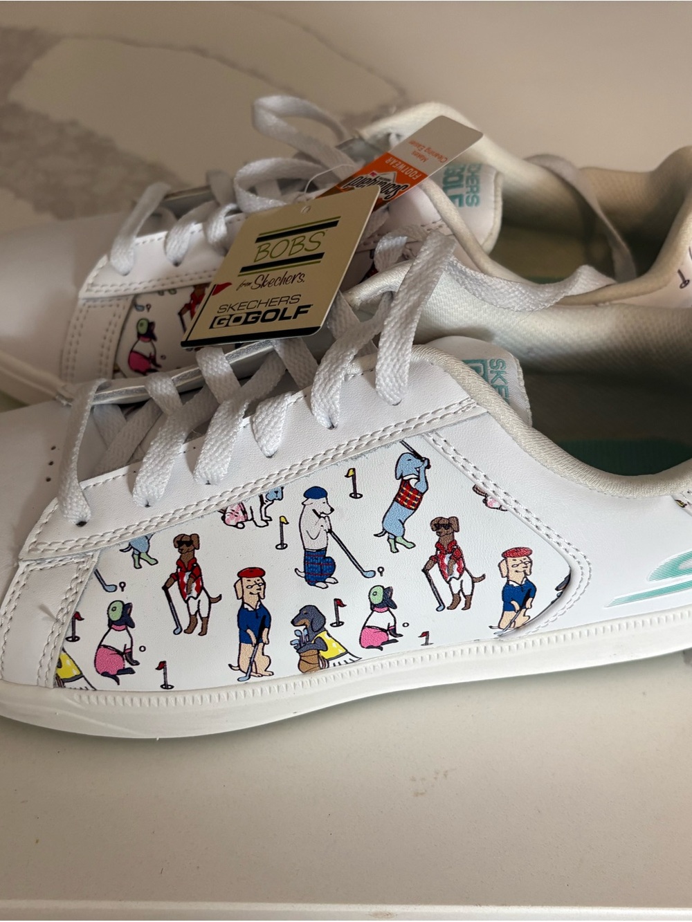 BOBS from Skechers White Sneakers with Colorful Golf Character Print